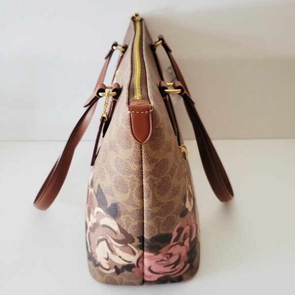 Coach CZ180 Signature Rose Gallery Tote Top Zip Handbag Tan Multi - Picture 3 of 7